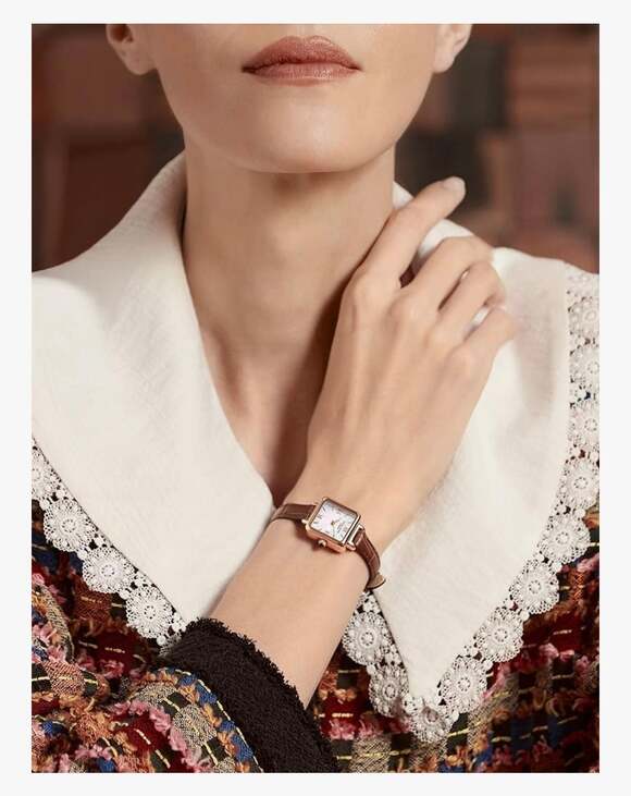 Lola Rose London Women's Dainty Square Mother of Pearl Watch with Brown Leather - Picture 6 of 7